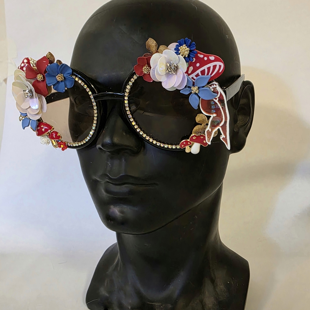 Bold Red And Blue Mushroom Foral Sunglasses